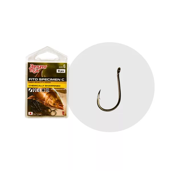Benzár Mix Fito Specimen-C 6 Hameçon pour carpe herbivore avec œillet, barblé 10 pièces