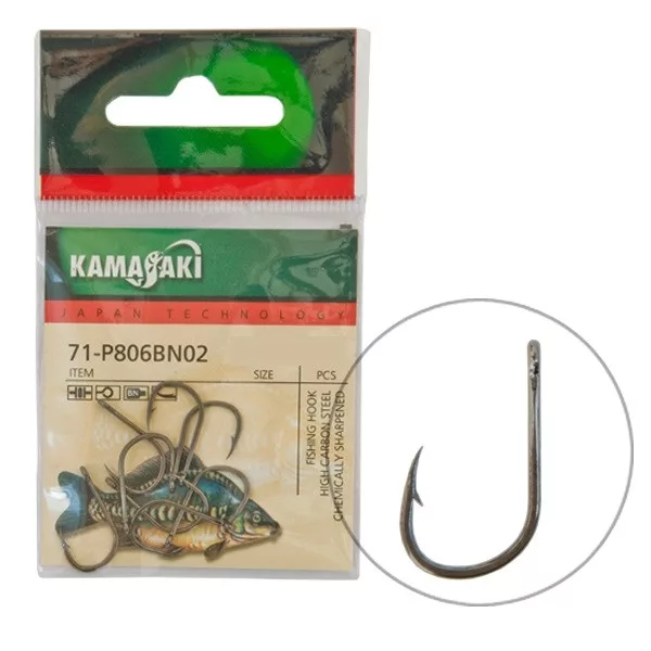 Kamasaki Carbone Hameçon P806Bn Nr 08 Emballé (12 Pièces)