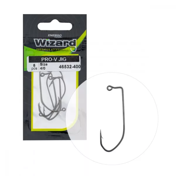 Wizard Pro-V Jig Barbelé à œillet 4/0 Hameçon offset spinning