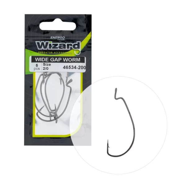 Wizard Wide Gap Worm À œillet et ardillon 2/0 Hameçon offset pour leurres souples