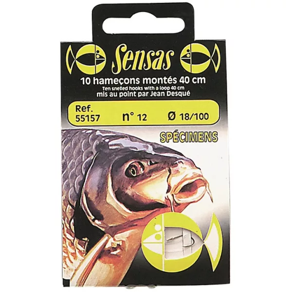 Sensas Spécimen 40cm 0,18mm 12 Hameçon monté monofilament 10 pièces