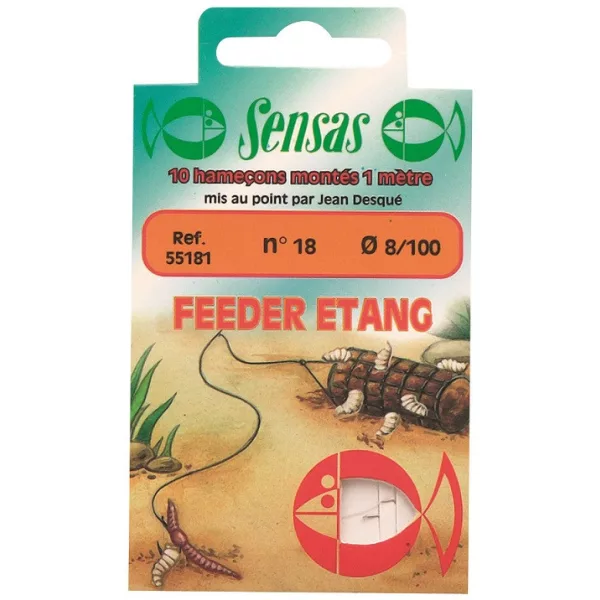 Sensas Feeder Étang 100cm 0,1mm 18 Hameçon monté monofilament 10 pièces