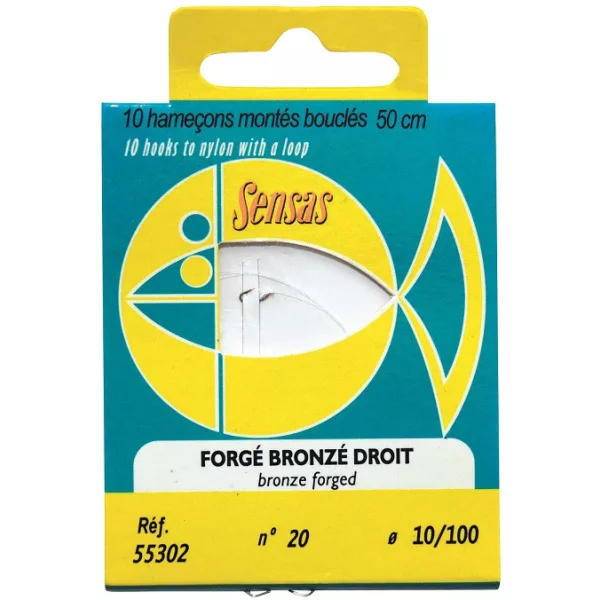 Sensas Bronze Forgé Droit 50cm 0,22mm 6 Monofil Hameçon Monté 10 pièces