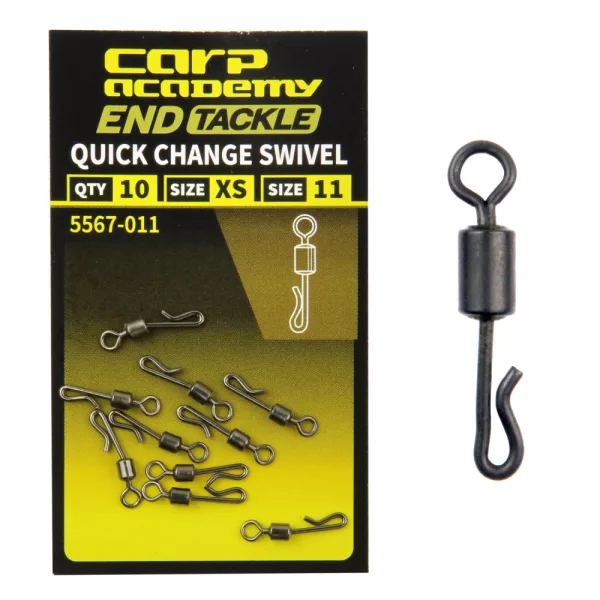 Carp Academy Clip rapide pour la pêche à la carpe avec émerillon taille 12 XXS 10 pièces
