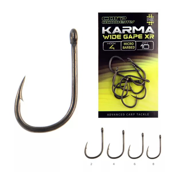Carp Academy Karma Wide Gape XR 6 Hameçon à œillet, Barbelé 10 pièces