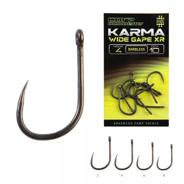 Carp Academy Karma Wide Gape XR 8 Hameçon à œillet, Sans ardillon 10 pièces