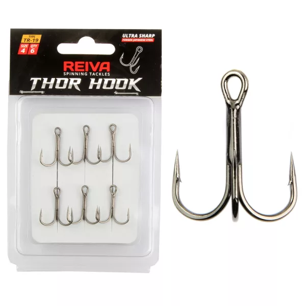 Reiva Hameçon triple TR-19 Noir 1 6p/paquet Hameçon pour poissons prédateurs à œillet avec ardillon