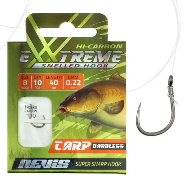 Nevis 4 Sans ardillon, à œillet 40cm 0,25mm Monofilament Hameçon monté pour carpe 10 pièces