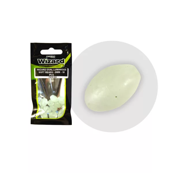Wizard Perle en caoutchouc phosphorescente ovale 8mm pour silure 10 pièces