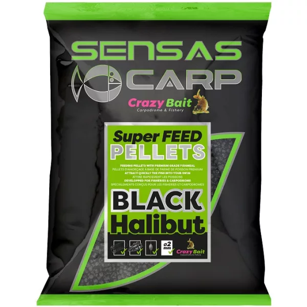 Sensas Super Granulés d'amorçage Flétan Noir 8mm Granulés d'amorçage 700gr