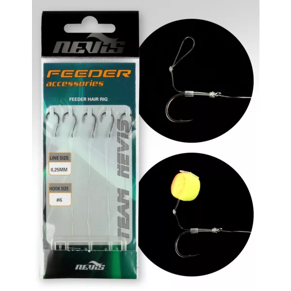 Nevis Bas de ligne monofilament Feeder Noir 8 5p/paquet Hameçon Feeder à œillet avec ardillon