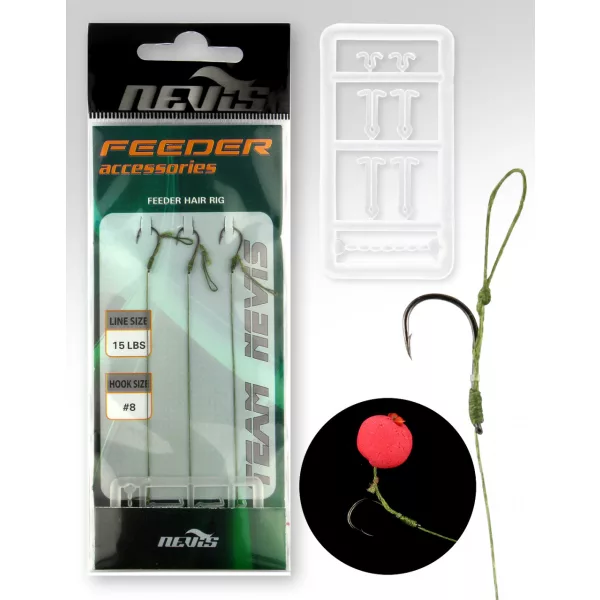 Nevis Bas de ligne tressé Feeder Noir 8 3db/csomag Hameçon pré-monté monofilament avec œillet et ardillon