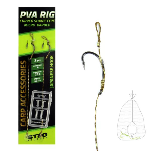 Stég Bas de ligne PVA Noir 4 2p/paquet Hameçon à bouillette à œillet à ardillon