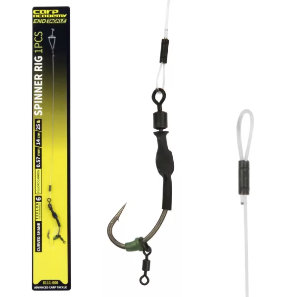 Carp Academy Spinner Rig Curved Shank Rig 4 Hameçon Spinner à œillet et à ardillon pour bouillette