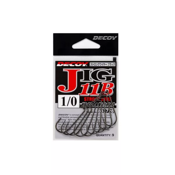 Decoy Jig11B Strong Wire Black #4/0 Füles Szakállas Egyágú Jig Horog 6db