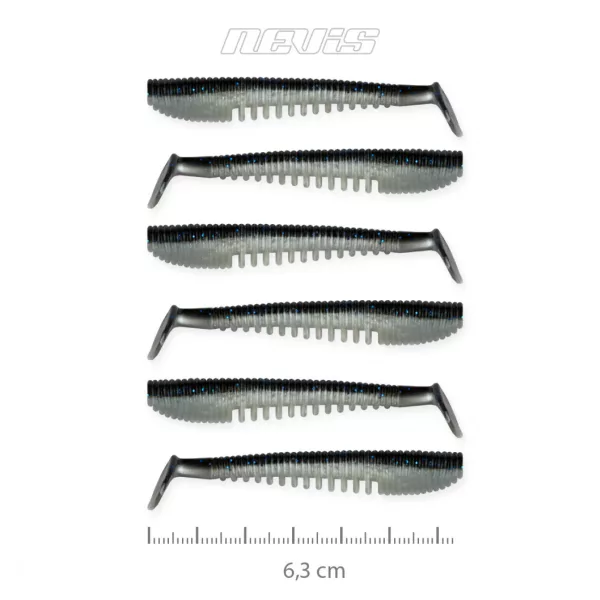 Nevis Impulse Shad 6,3cm 1,77gr 6pcs/paquet Noir-Argent Leurre en plastique