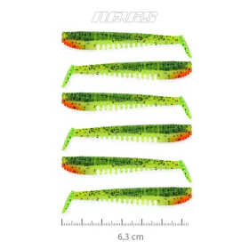   Nevis Impulse Shad 6,3cm 1,77gr 6pcs/paquet Vert-Orange Paillettes Leurre en plastique