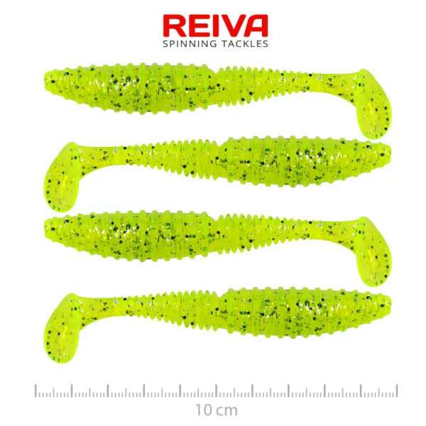 Reiva Zander Power Shad 10cm 7,05gr 4 pièces/paquet (Fluo Vert Paillettes II.)