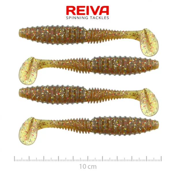 Reiva Zander Power Shad 10cm 7,05gr 4 pièces/paquet (Marron Paillettes) Leurre en plastique