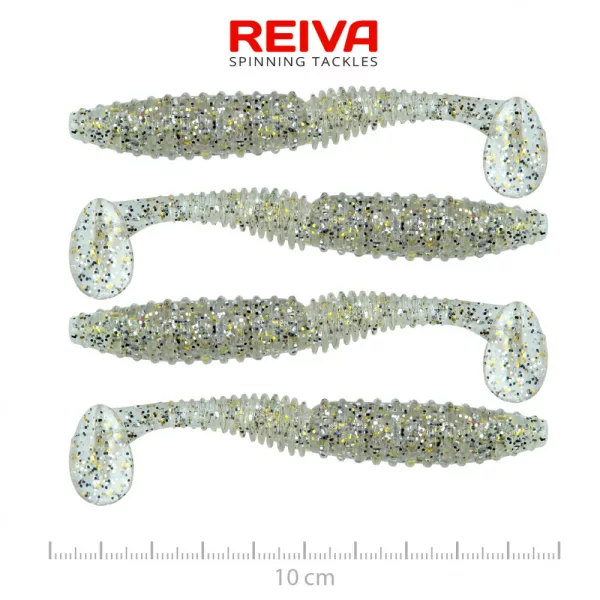 Reiva Zander Power Shad 10cm 7,05gr 4 pièces/paquet (Argent Paillettes) Leurre en plastique