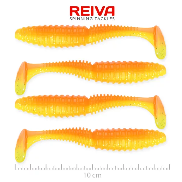 Reiva Zander Power Shad Shiny Orange 10cm Leurre en plastique 4pcs