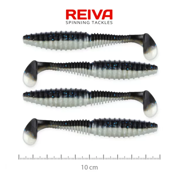 Reiva Zander Power Shad 10cm 7,05gr 4 pièces/paquet (Noir Argent) Leurre en plastique