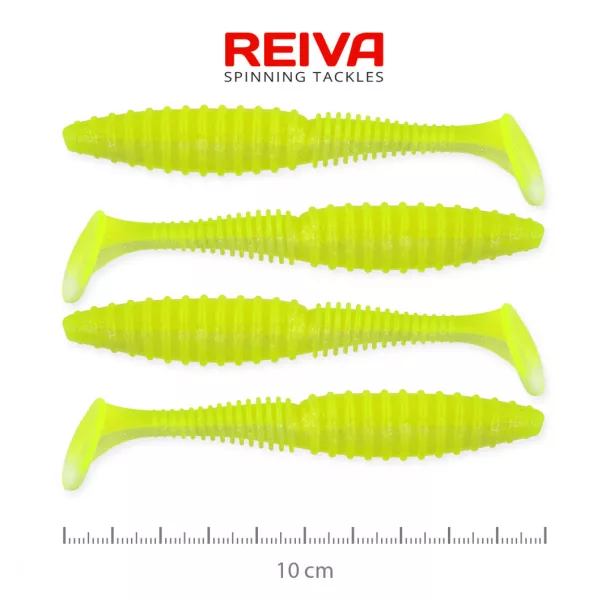 Reiva Zander Power Shad 10cm 7,05gr 4 pièces/paquet (Vert Fluo) Leurre souple en plastique