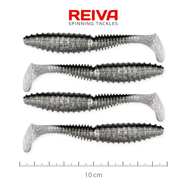Reiva Zander Power Shad 10cm 7,05gr 4 pièces/paquet (Argent Paillettes) Leurre en plastique