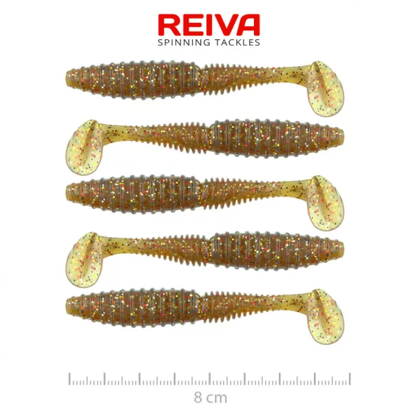 Reiva Zander Power Shad 8cm 3,18gr 5 pièces/paquet (Paillettes brunes) Leurre souple en plastique