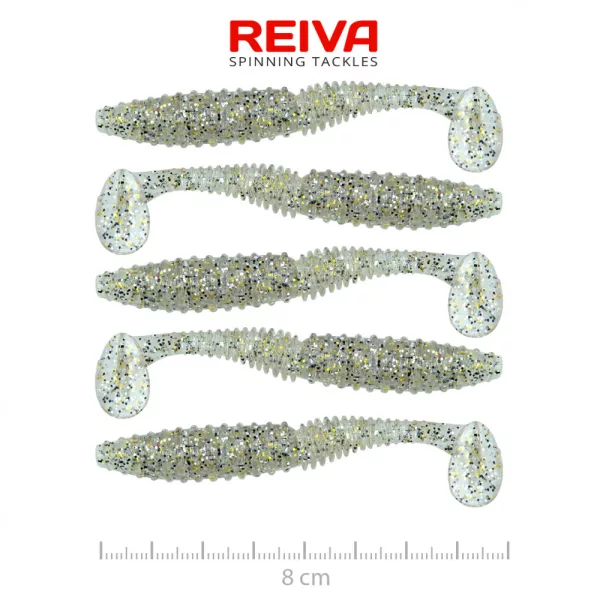 Reiva Zander Power Shad 8cm 3,18gr 5 pièces/paquet (Paillettes argentées) Leurre souple en plastique
