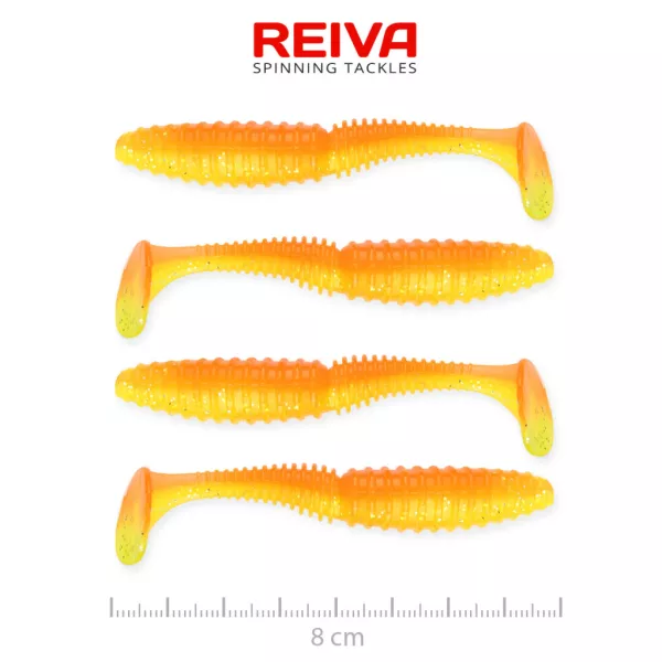Reiva Zander Power Shad Shiny Orange 8cm Leurre en plastique 4pcs