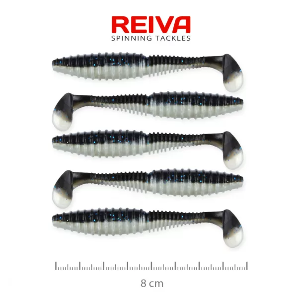 Reiva Zander Power Shad 8cm 3,18gr 5 pièces/paquet (Noir Argenté) Leurre souple en plastique