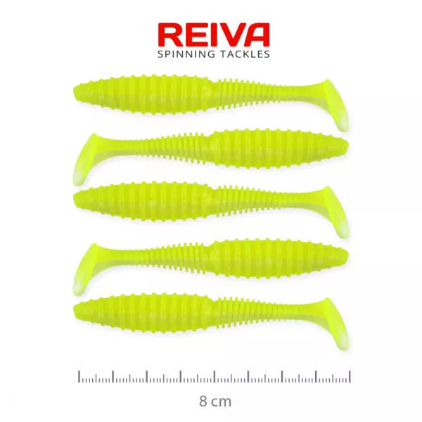 Reiva Zander Power Shad 8cm 3,18gr 5 pièces/paquet (Vert Fluo) Leurre souple en plastique