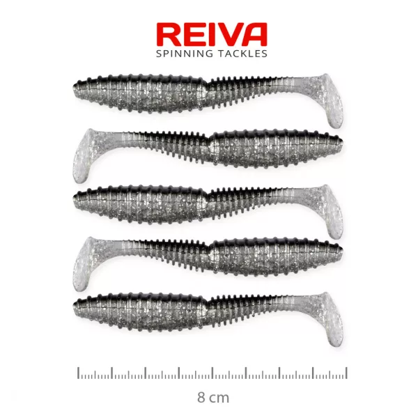 Reiva Zander Power Shad 8cm 3,18gr 5 pièces/paquet (Paillettes argentées) Leurre souple en plastique