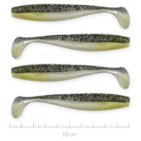   Reiva Flat Minnow Shad 10cm 4pcs/paquet (Paillettes Noir-Argent) leurre souple