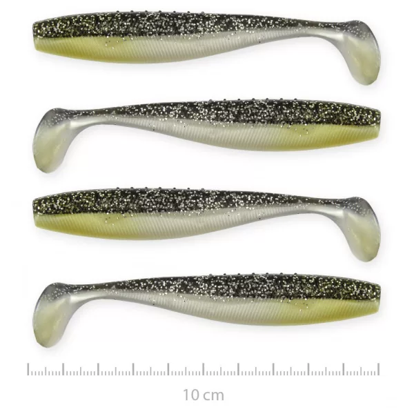 Reiva Flat Minnow Shad 10cm 4pcs/paquet (Paillettes Noir-Argent) leurre souple