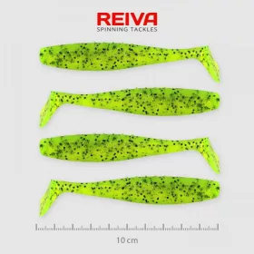   Leurre souple Reiva Flat Minnow Shad 10cm 4 pièces/paquet (Vert Paillettes)