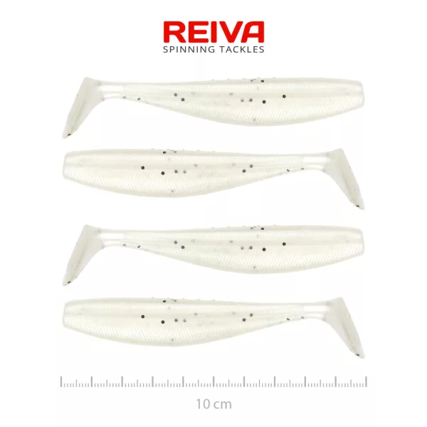 Reiva Flat Minnow Shad 10cm Pearl Dot Leurre en plastique 4pcs