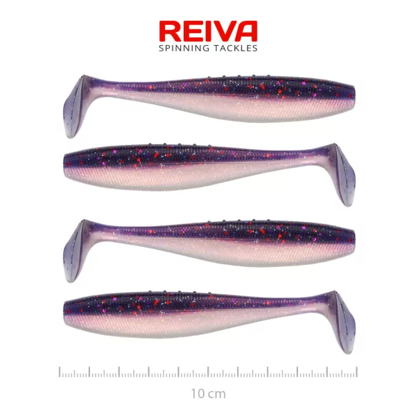 Reiva Flat Minnow Shad 10cm Purple Pearl Leurre en plastique 4pcs