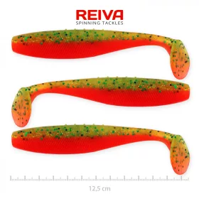   Reiva Flat Minnow shad 12,5cm 3 pièces/paquet (Vert-Orange Paillettes) Leurre en plastique