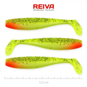  Reiva Flat Minnow shad 12,5cm 3 pièces/paquet (Vert-Rouge Paillettes) Leurre en plastique
