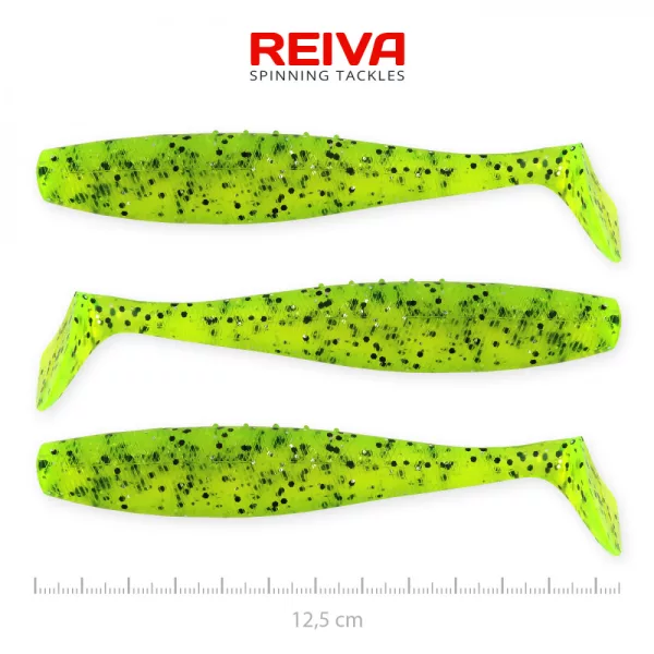 Reiva Flat Minnow shad 12,5cm 3 pièces/paquet (Vert Paillettes) Leurre en plastique
