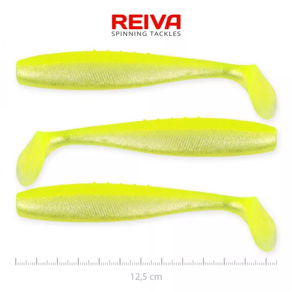 Reiva Flat Minnow shad 12,5cm 3 pièces/paquet (Jaune-Argent) Leurre en plastique