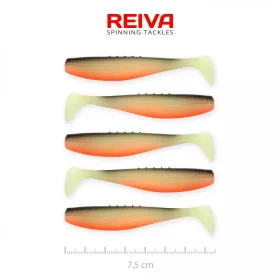   Reiva Flat Minnow shad 7,5cm 5 pièces/paquet (Noir-Blanc-Orange) Leurre en plastique