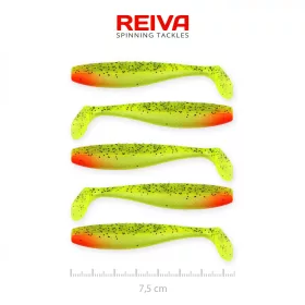   Reiva Flat Minnow shad 7,5cm 5 pièces/paquet (Vert-Rouge Paillettes) Leurre en plastique