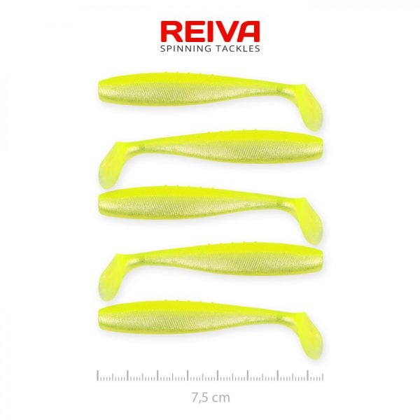 Reiva Flat Minnow shad 7,5cm 5 pièces/paquet (Jaune-Argent) Leurre en plastique