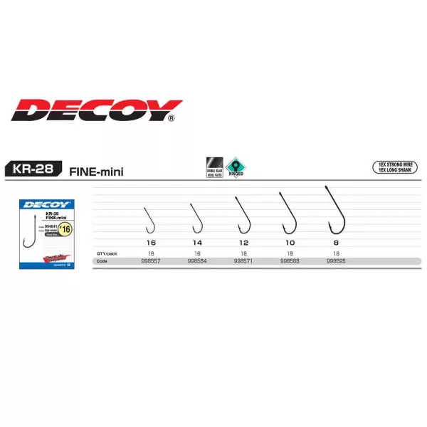 Decoy Worm KR-28 Fine Mini 10 Füles Szakállas Egyágú Ragadozóhalas Horog 18db