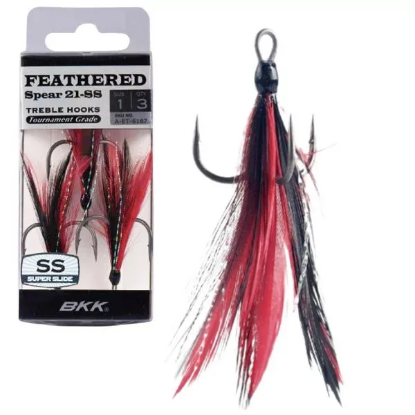 BKK Feathered Spear-21 SS 4 Œillet, Barbelé Rouge-Noir Hameçon Triple 3pcs