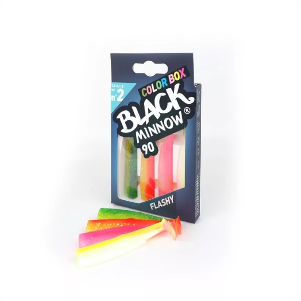 FIIISH 4 pièces de corps Black Minnow de 90mm aux couleurs vives : Green/Orange - Orange/Yellow - Fluo Yellow - Leurre en plastique