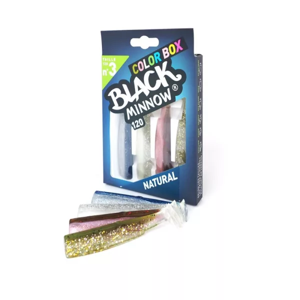 FIIISH 4 pièces de corps Black Minnow de 120mm aux couleurs naturelles : Khaki - Khaki Glitter - Pink - Black Leurre en plastique